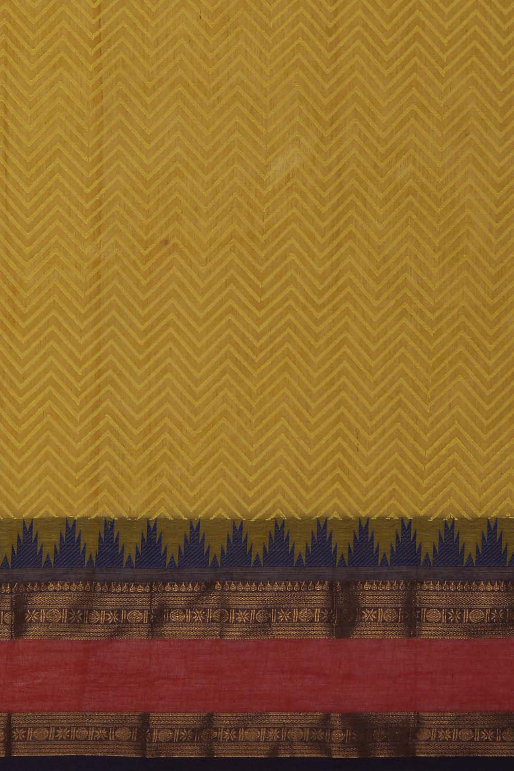 Image of Lime green block printed south cotton saree